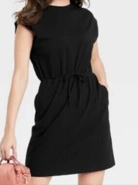 a new day Black Sleeveless Drawstring Waist Mini Dress